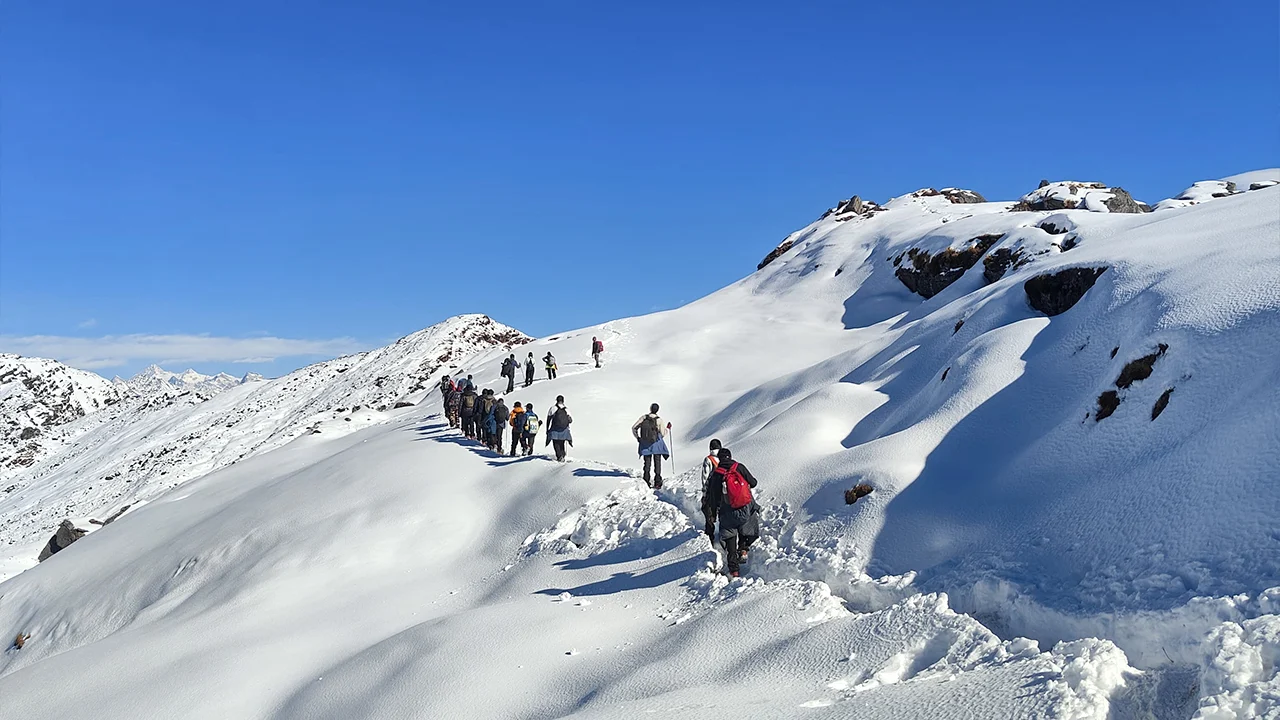 frozen alpine lake appears really incredible during winter, trek the himalayas