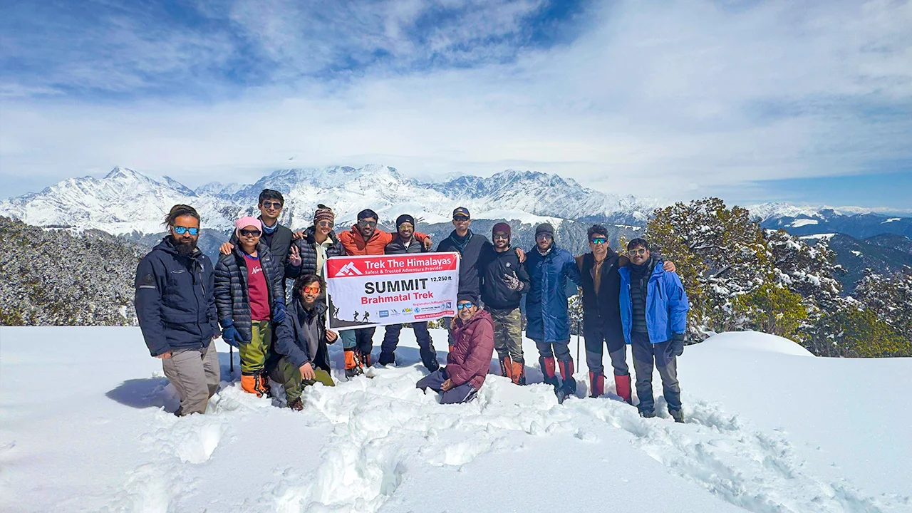 On Day 4 of the Brahmatal Trek, trekkers are enjoying at the summit point