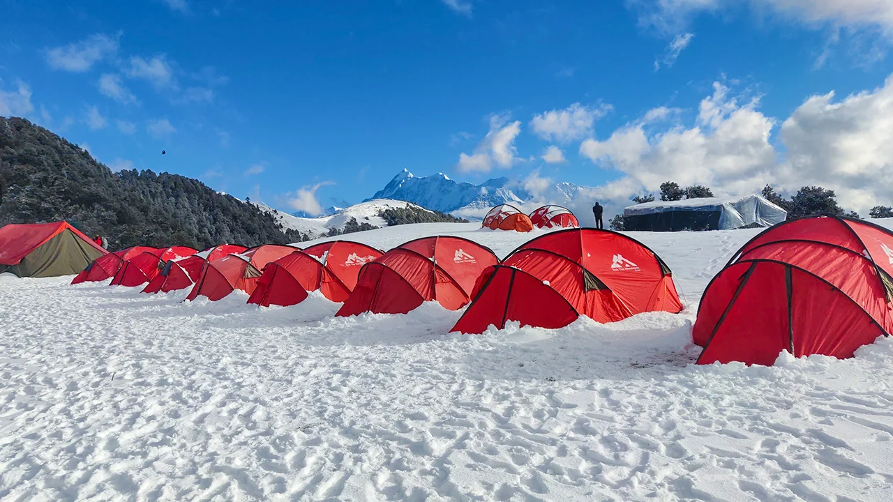 Campsite of Trek The Himalayas in Winter Season at Brahmatal Trek