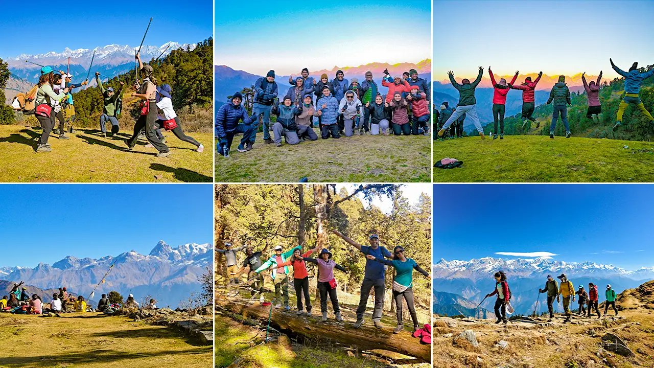 The trekkers are enjoying the activities and games during the Dayara Bugyal Trek