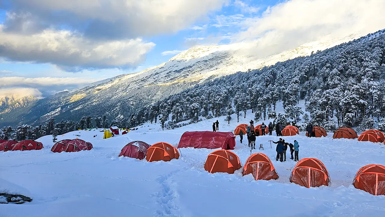 On Day 3 of the Brahmatal Trek, trekkers are moving towards the next campsite, Tilandi